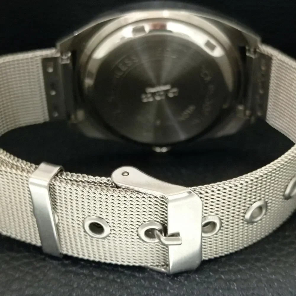 Vintage 1980 HMT Manual Wound Mens Silver Watch & Blue accents